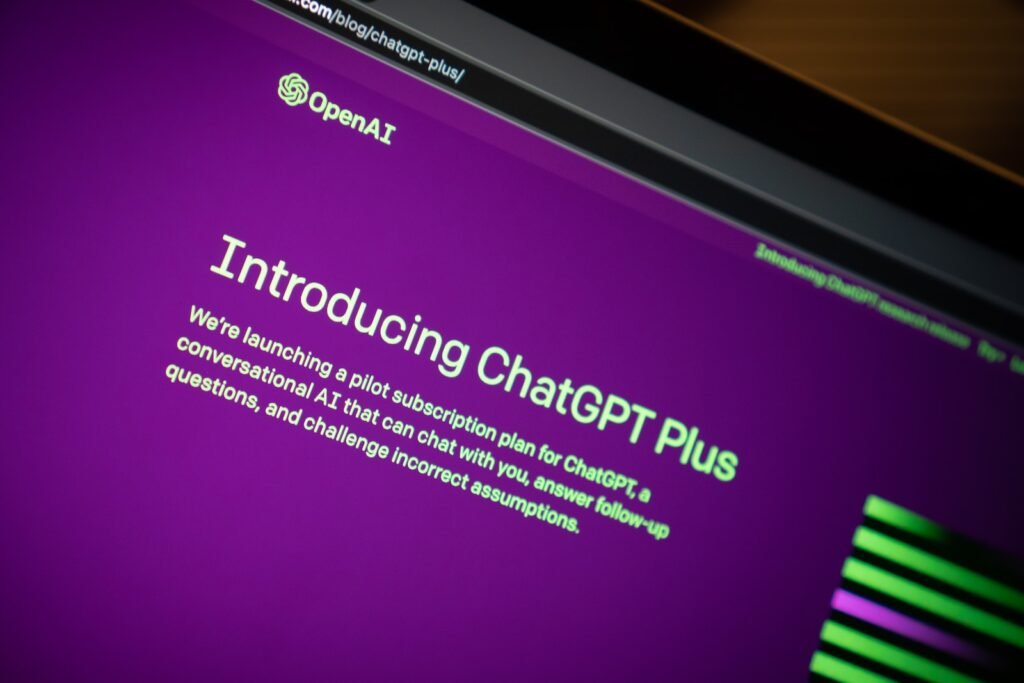 a close up of a computer screen with a purple background showing ChatGPT